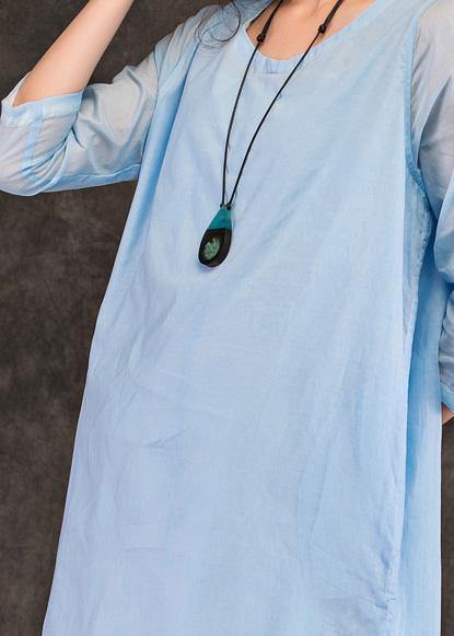 Natural O Neck Half Sleeve Cotton Tunics Work Light Blue Traveling Dress Summer