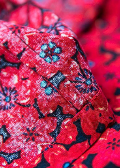 Natural O Neck Large Hem Cotton Linen Dresses Black Patchwork Red Print Dresses Summer