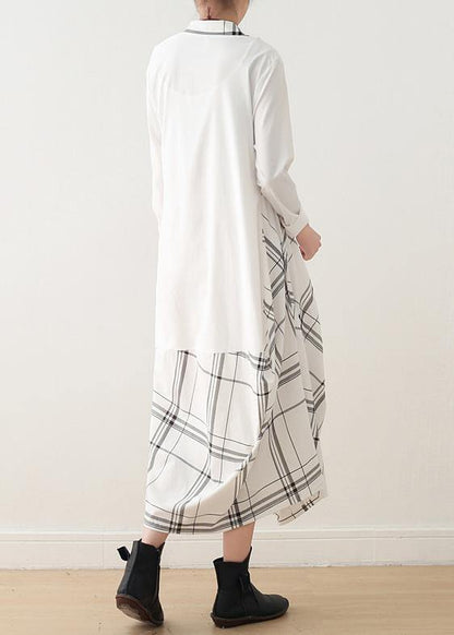 Natural O Neck Patchwork Cotton Outfit Pattern White Long Dress