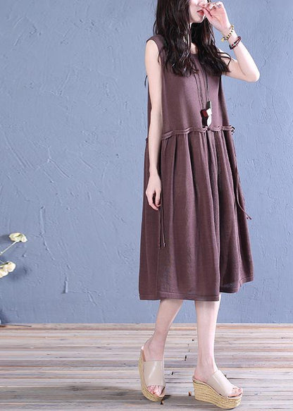 Natural O Neck Patchwork Linen Summer Dresses Christmas Gifts Chocolate Dress
