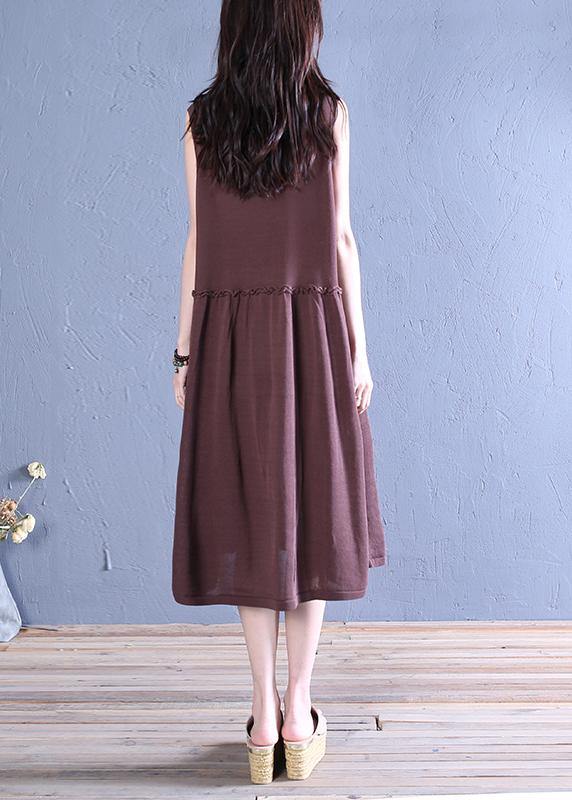 Natural O Neck Patchwork Linen Summer Dresses Christmas Gifts Chocolate Dress