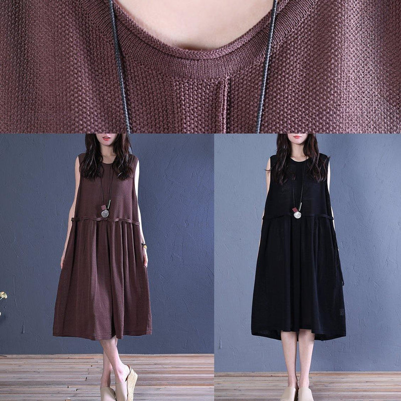 Natural O Neck Patchwork Linen Summer Dresses Christmas Gifts Chocolate Dress