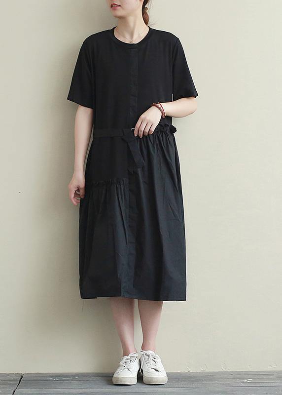 Natural O Neck Patchwork Summer Top Outfits Black Long Dress