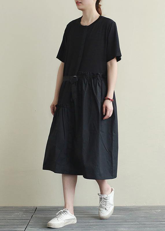 Natural O Neck Patchwork Summer Top Outfits Black Long Dress