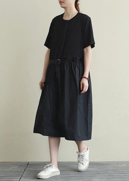 Natural O Neck Patchwork Summer Top Outfits Black Long Dress