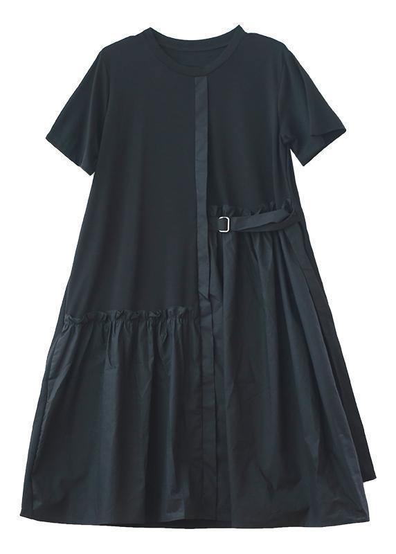 Natural O Neck Patchwork Summer Top Outfits Black Long Dress