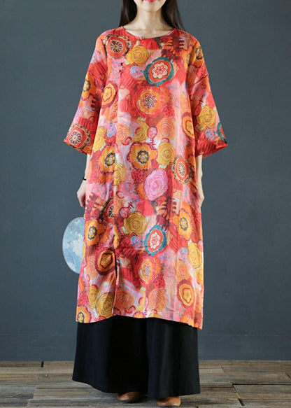 Natural O Neck Side Open Linen Clothes Photography Dress