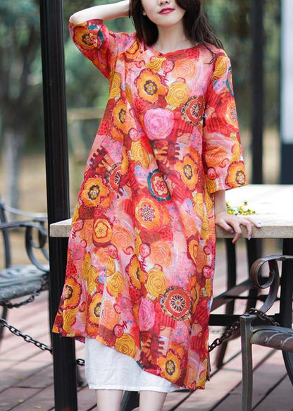 Natural O Neck Side Open Linen Clothes Photography Dress