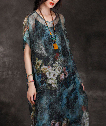 Natural O Neck Chiffon Dresses Ideas Blue Print Loose Dress Summer