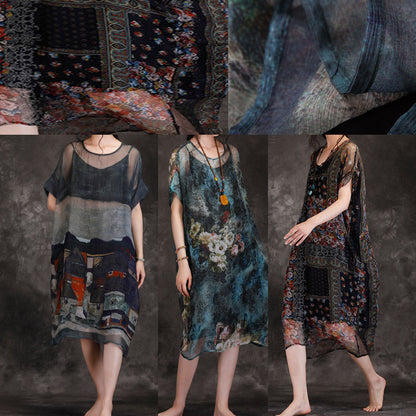 Natural O Neck Chiffon Dresses Ideas Blue Print Loose Dress Summer