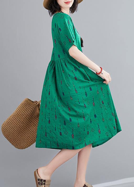 Natural O Neck Summer Sewing Green Print Long Dress