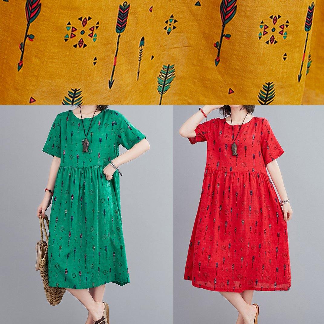 Natural O Neck Summer Sewing Green Print Long Dress