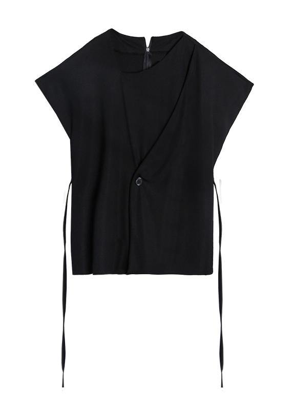 Natural O Neck Tie Waist Blouse Neckline Black Shirt