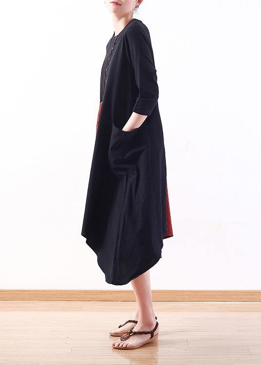 Natural Patchwork Cotton Dresses Wardrobes Black Bracelet Sleeved Dress Summer