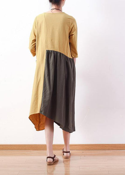 Natural Patchwork Cotton Dresses Wardrobes Black Bracelet Sleeved Dress Summer