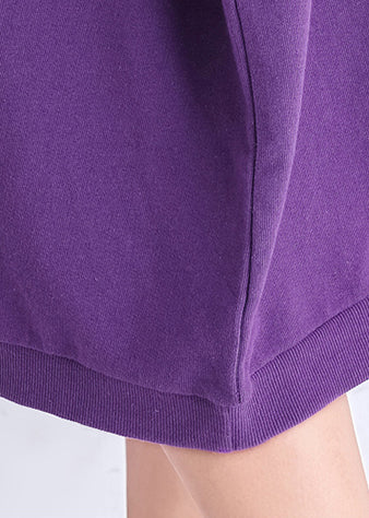 Natural Purple Print Cotton Clothes Sewing O Neck Cotton Summer Dress