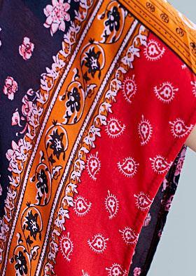 Natural Red Print Cotton Dresses V Neck Pockets Cotton Robes Summer Dresses