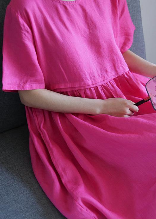 Natural Rese Linen Robes O Neck Cinched Maxi Summer Dress