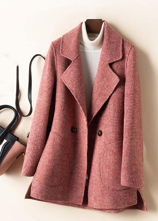 Natural Rose Plaid Tunics for Ideas Notched Pockets Woolen Coats