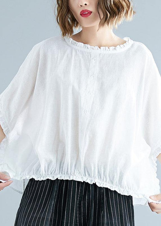 Natural Ruffles Cotton Long Shirts Tunic Tops White Top Summer