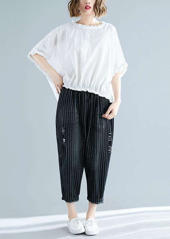 Natural Ruffles Cotton Long Shirts Tunic Tops White Top Summer