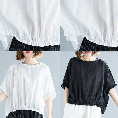 Natural Ruffles Cotton Long Shirts Tunic Tops White Top Summer