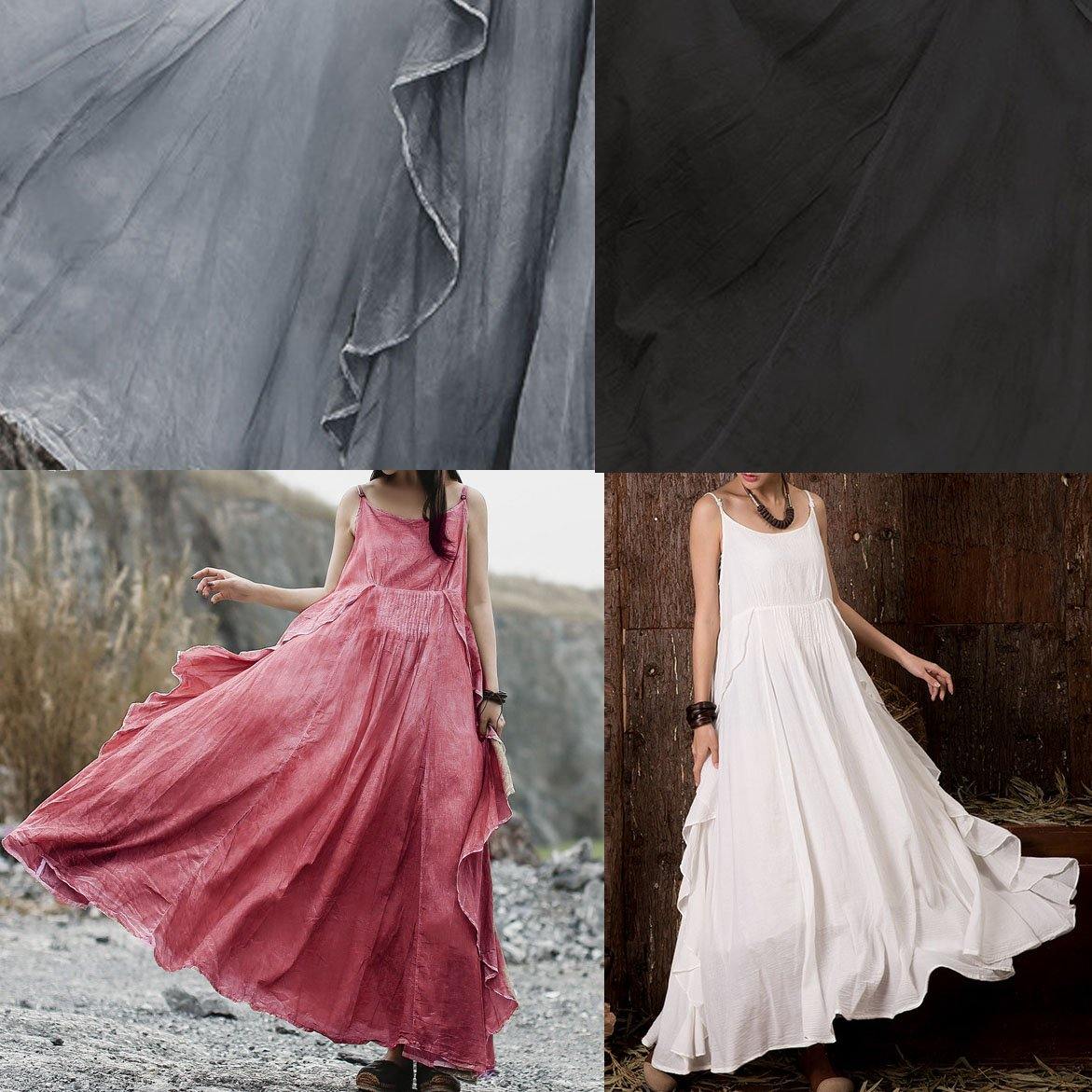 Natural Ruffles Side Linen Robes Wardrobes Pink Layered Dress Summer