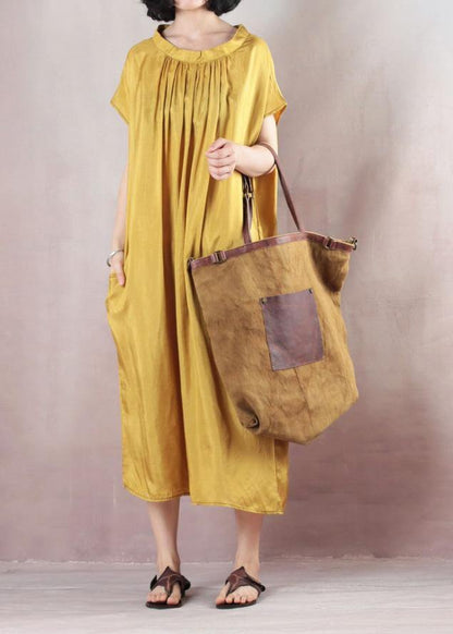 Natural Short Sleeve Cotton Summer Clothes Runway Yellow Dresses