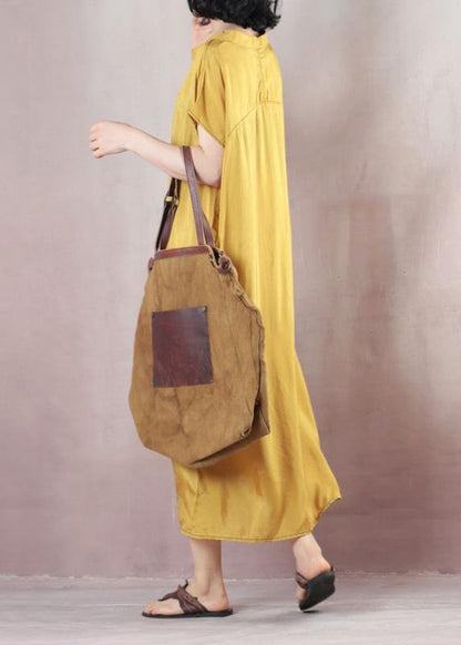 Natural Short Sleeve Cotton Summer Clothes Runway Yellow Dresses