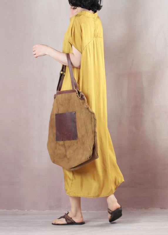 Natural Short Sleeve Cotton Summer Clothes Runway Yellow Dresses