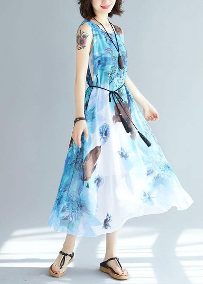 Natural Sleeveless Cotton Tunics Wardrobes Blue Prints Long Dresses Summer