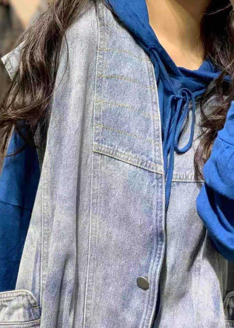 Natural Sleeveless Cotton Clothes for Shirts Denim Blue V Neck Shirts Fall