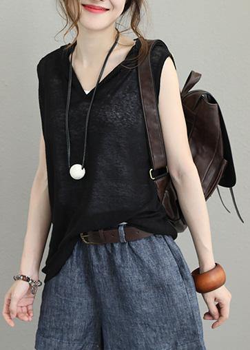 Natural Sleeveless Cotton Clothes for Hooded Oversized Black Blouses