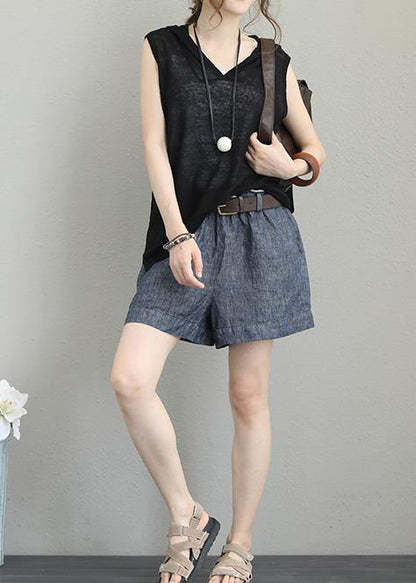 Natural Sleeveless Cotton Clothes for Hooded Oversized Black Blouses