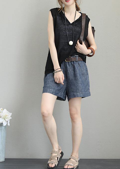 Natural Sleeveless Cotton Clothes for Hooded Oversized Black Blouses