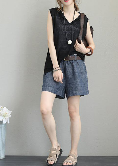 Natural Sleeveless Cotton Clothes for Hooded Oversized Black Blouses