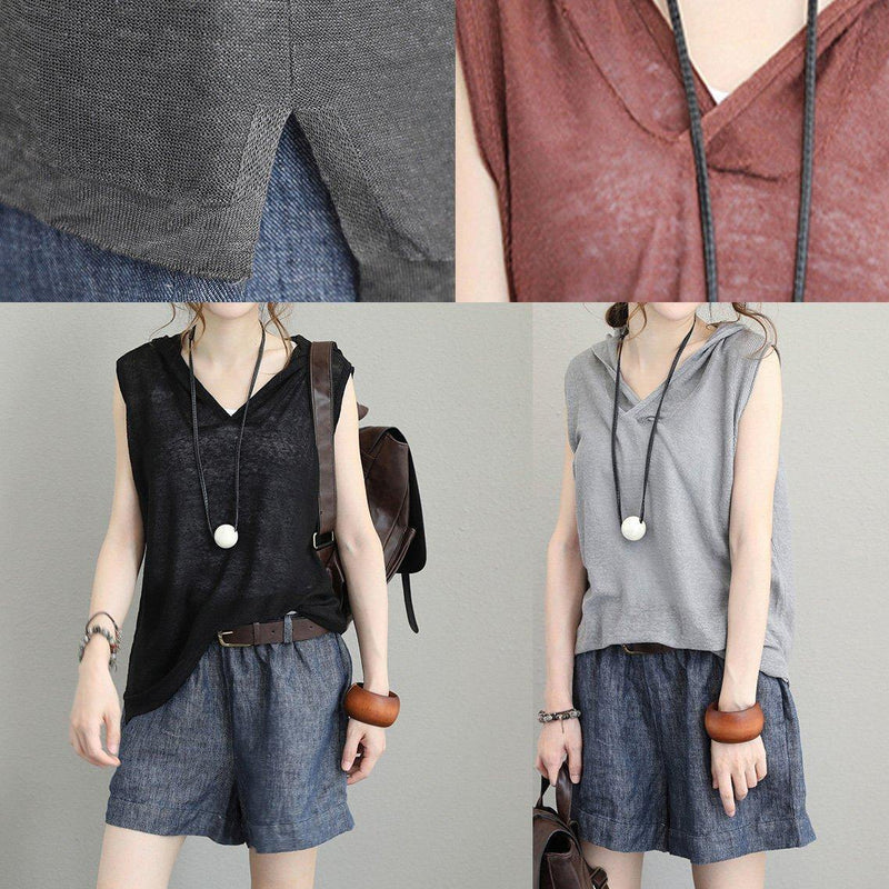 Natural Sleeveless Cotton Clothes for Hooded Oversized Black Blouses