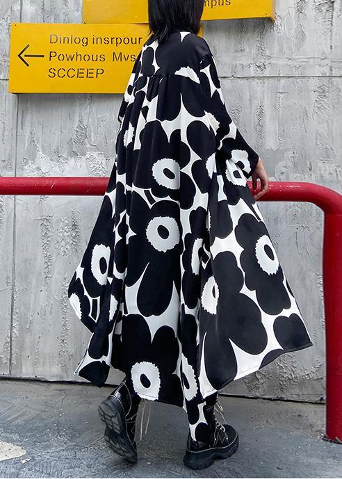 Natural Stand Collar Asymmetric Quilting Dresses Inspiration Black Print Dresses