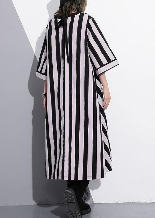 Natural Striped Cotton Tunics V Neck Summer Dress