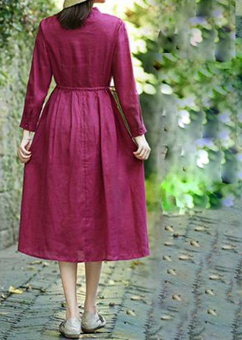 Natural V Neck Drawstring Spring Clothes Catwalk Burgundy Dresses