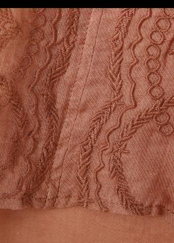 Natural V Neck Embroidery Linen Clothes for Sleeve Orange Blouses