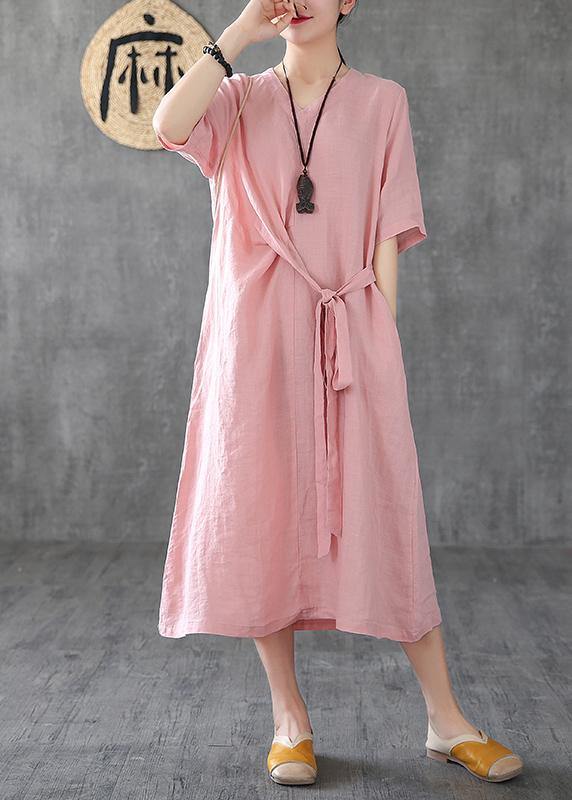 Natural V Neck Tunic Linen Dresses Ideas Pink Dress Summer