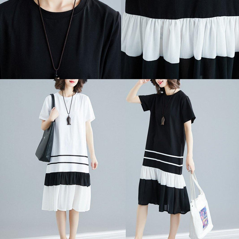 Natural White Blended Tunic Dress Patchwork Loose Summer Dress