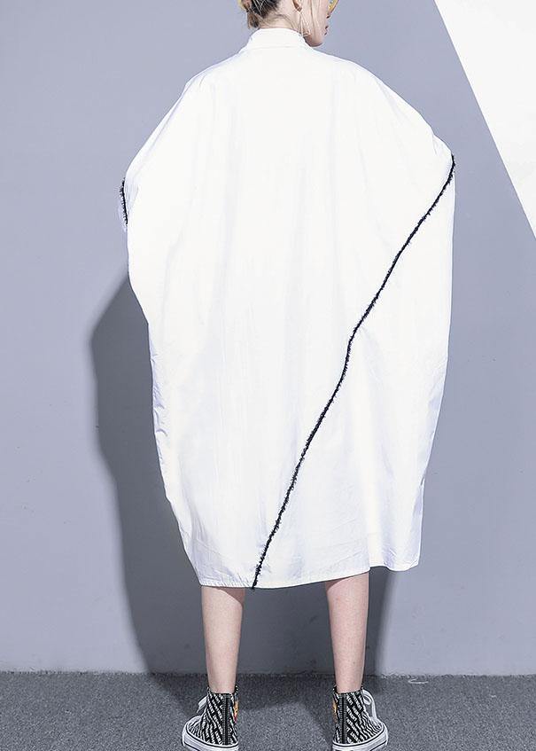 Natural White Cotton Clothes for Lapel Pockets Patchwork Cotton Dress
