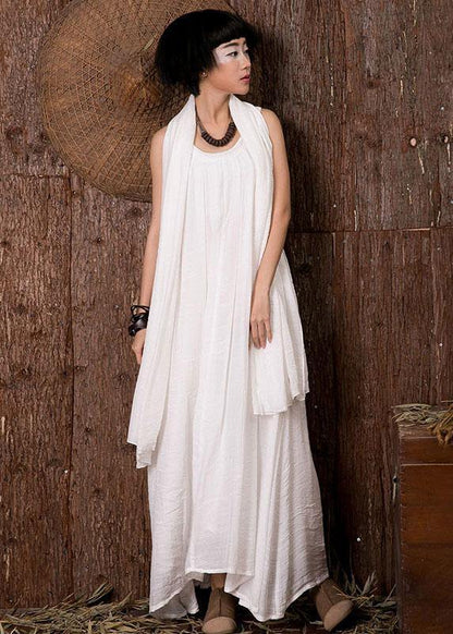 Natural White Linen Outfit Sleeveless Dresses Summer Dresses