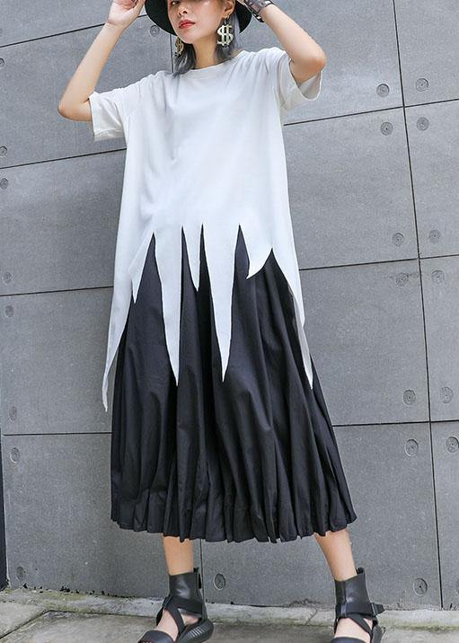 Natural White O Neck Cotton Clothes for Asymmetric Hem Silhouette Summer Top