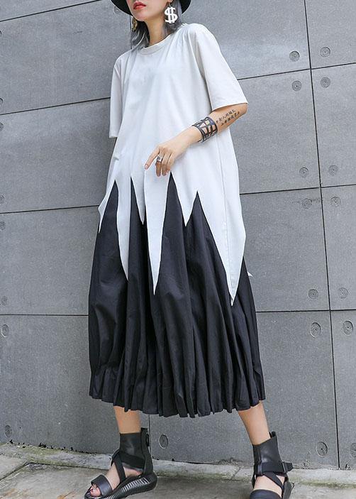 Natural White O Neck Cotton Clothes for Asymmetric Hem Silhouette Summer Top