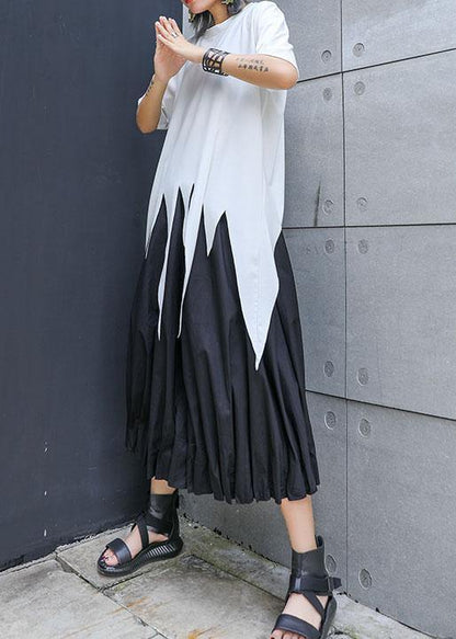 Natural White O Neck Cotton Clothes for Asymmetric Hem Silhouette Summer Top