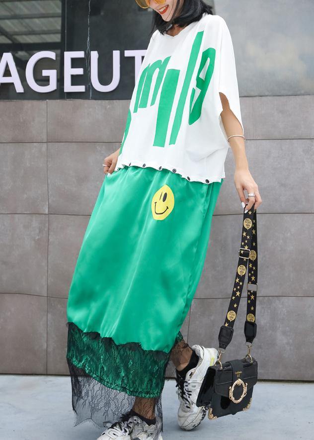 Natural White Patchwork Cotton Tunic Pattern Alphabet Prints Long Summer Dress