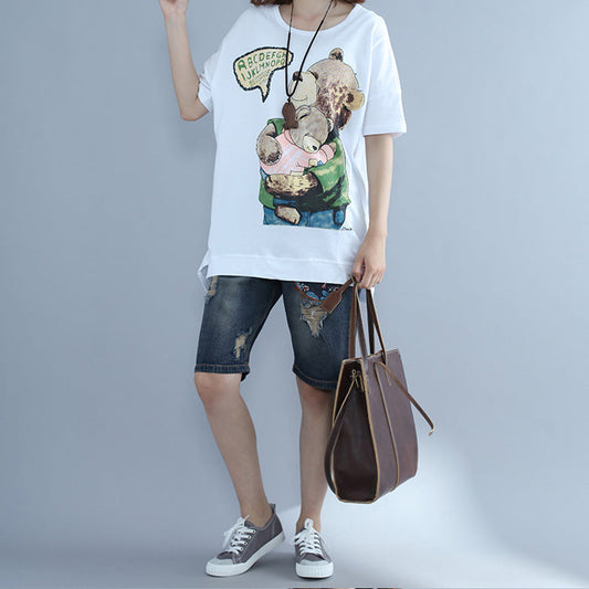 Natural White Print Cotton Clothes Omychic Photography Batwing Sleeve O Neck Top